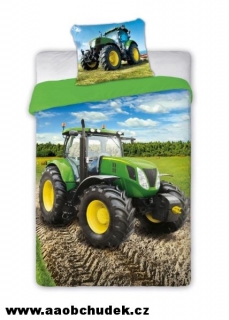 Povlečení bavlna fototisk Traktor green 