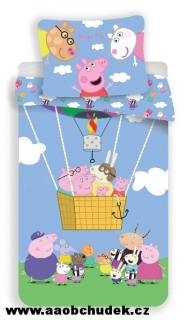 Povlečení Peppa Pig s rodinkou v balóně 