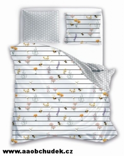 Povlečení Včelky s kvítky na bílém 