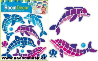 Samolepící voděodolná dekorace mozaika modrofialová delfíni 