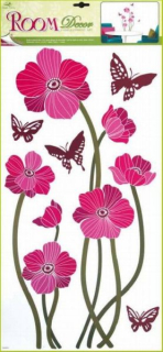 Samolepící dekorace na zeď Vlčí máky růžové s motýlky 