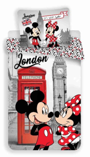 Povlečení Mickey Mouse a Minnie Londýn Big Ben a budka 