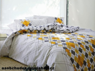 Saténové povlečení Halifax yellow bíložlutošedé